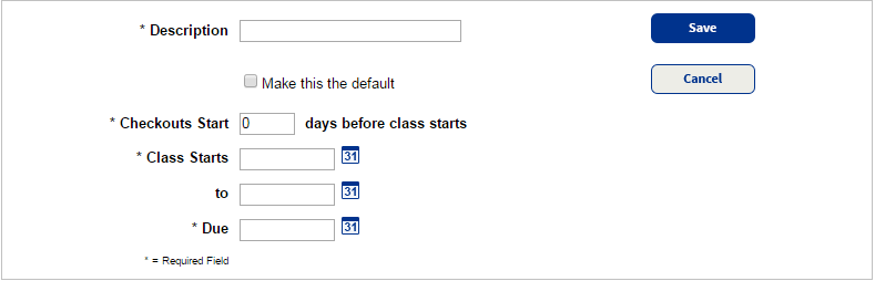 Class loan periods, checkouts start date.